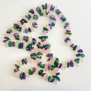 Vintage Necklace Amethyst Rose Quartz Aventurine Green Pink Artisan Hand Knotted